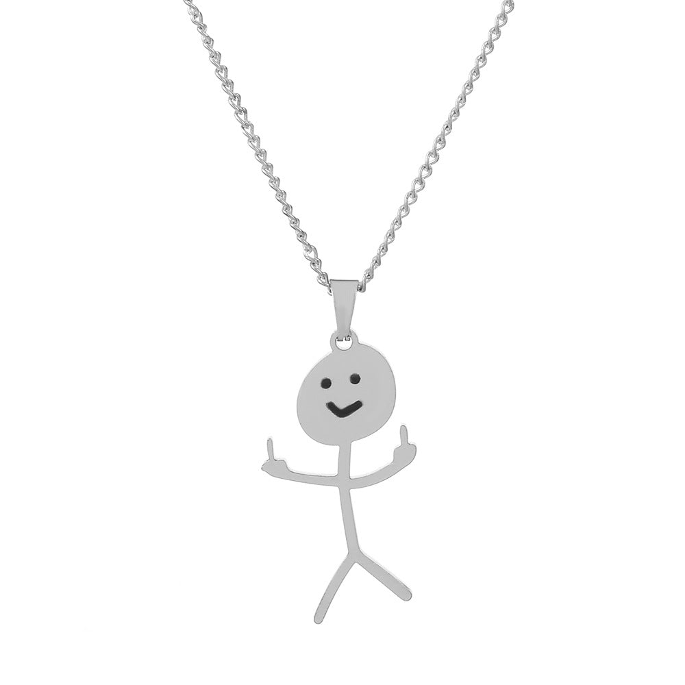 Cute Cartoon Stickman Pendant Stainless Steel Necklace