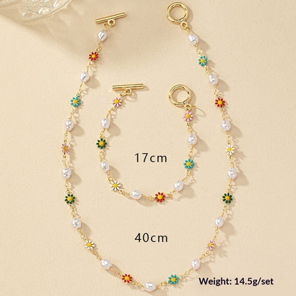 Commuter Colorful Daisy Bracelet And Necklace Set