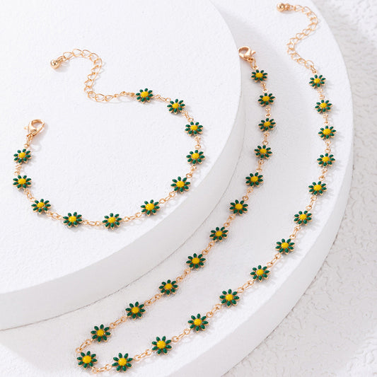 Colorful Flower Dripping Oil Bracelet And Necklace Set Ornament