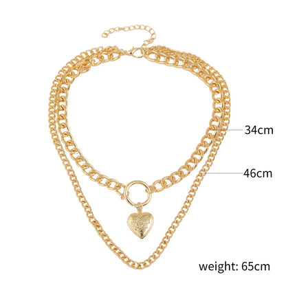 Double-layer Golden Lock Heart Necklace