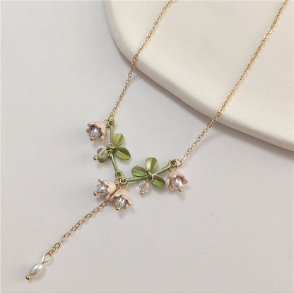 Women's Fashion Simple Bell Orchid Shape Pearl Pendant Necklace