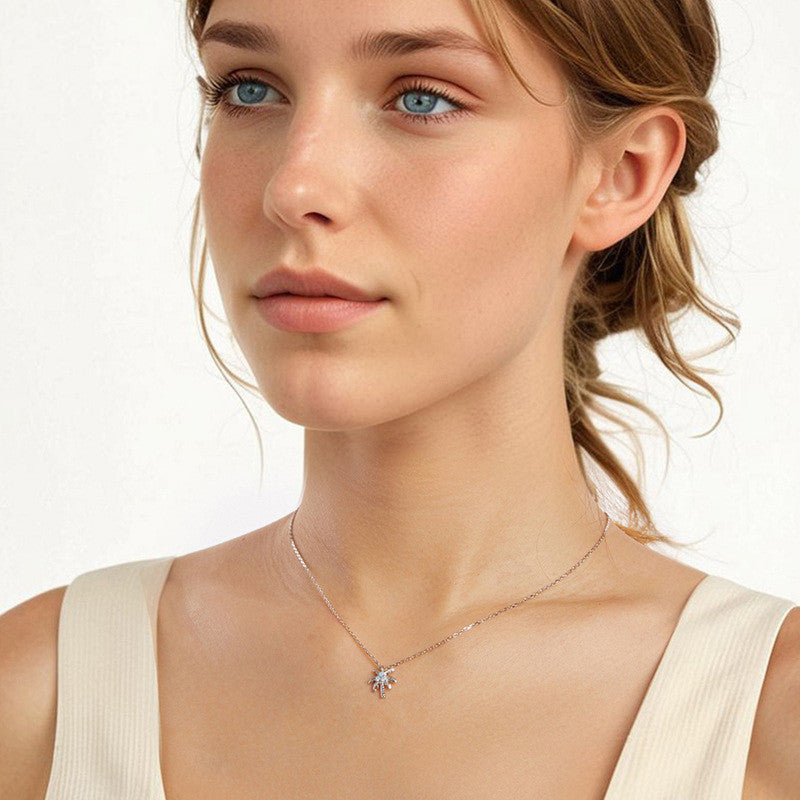 925 Sterling Silver White Gold Plated New Coconut Tree Necklace Opal Necklace