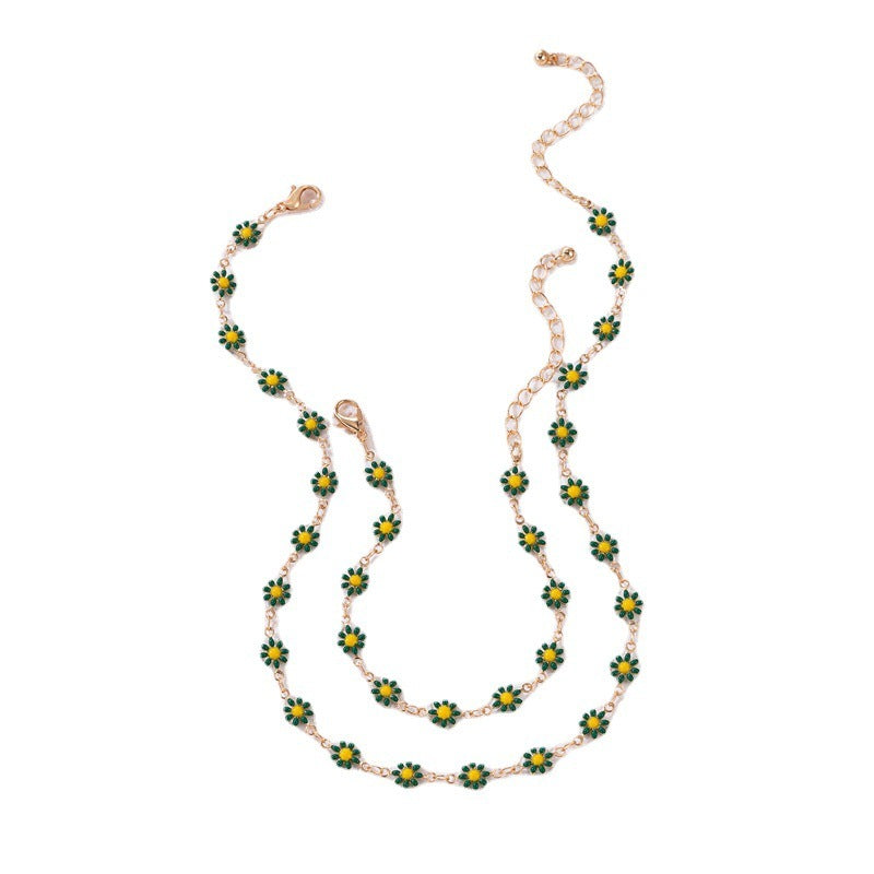 Colorful Flower Dripping Oil Bracelet And Necklace Set Ornament