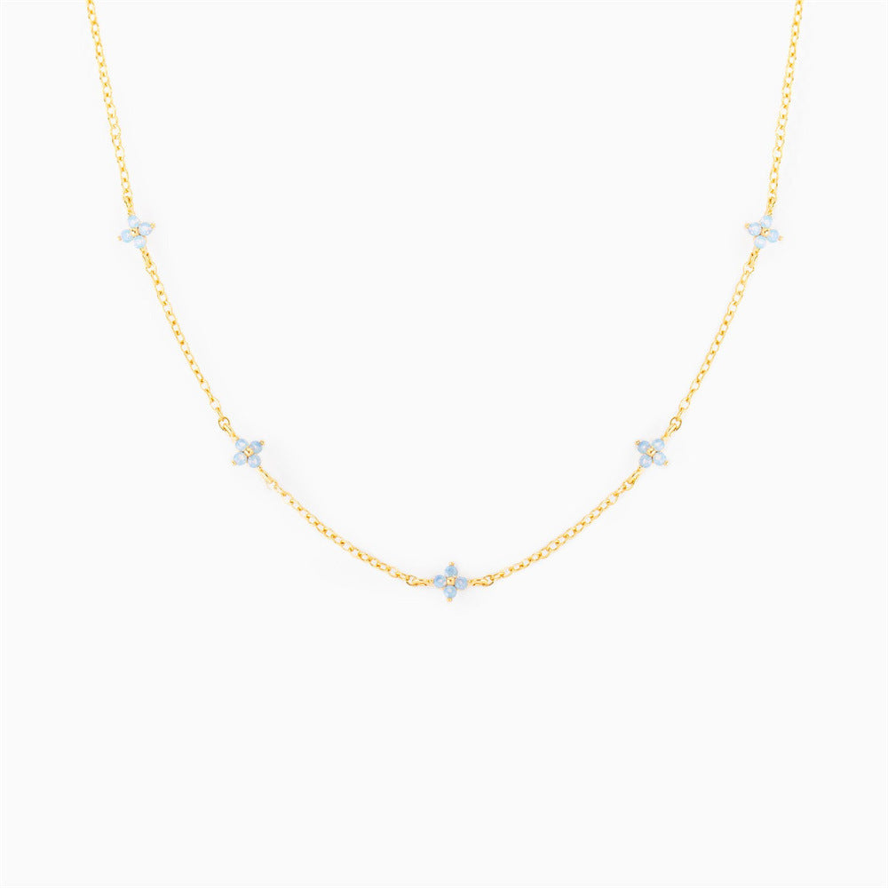 Blue Flower Necklace Copper Plated Real Gold Jewelry Niche Temperament