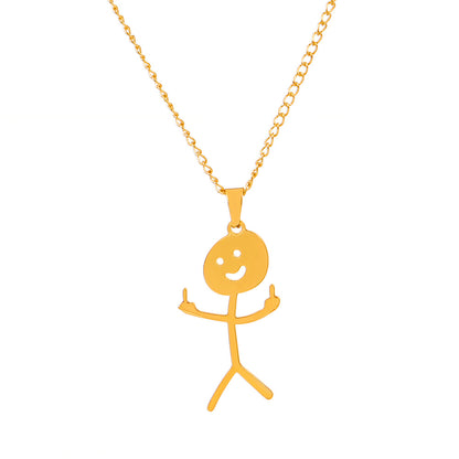 Cute Cartoon Stickman Pendant Stainless Steel Necklace