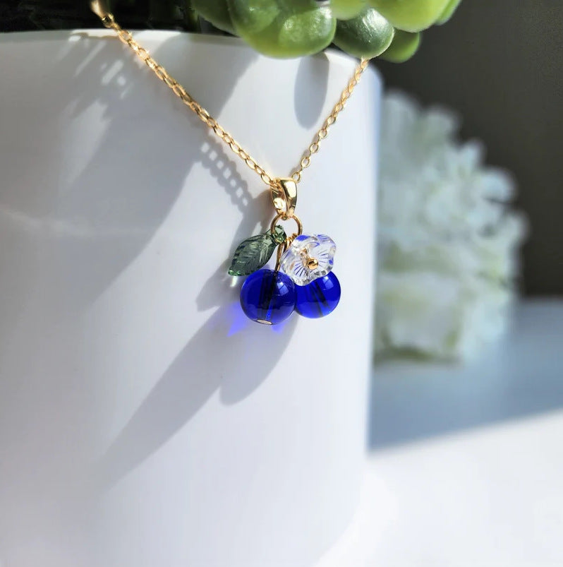 Cherry Blueberry Cherry 18K Gold Titanium Steel Necklace