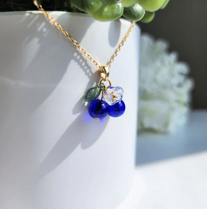 Cherry Blueberry Cherry 18K Gold Titanium Steel Necklace