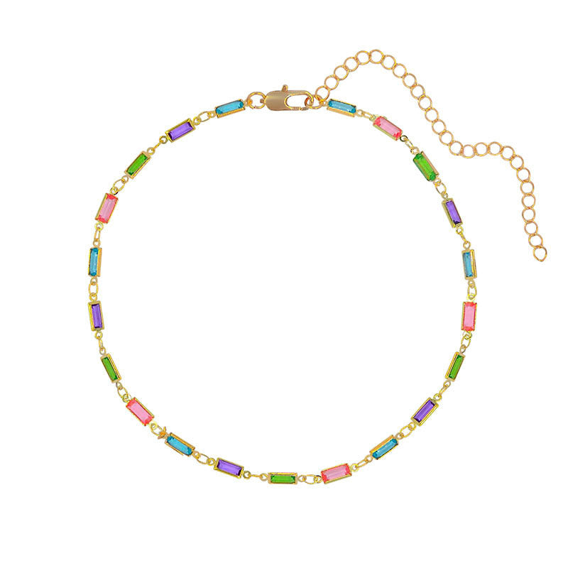 Colorful Gemstone Necklace Simple And Versatile Square Shape