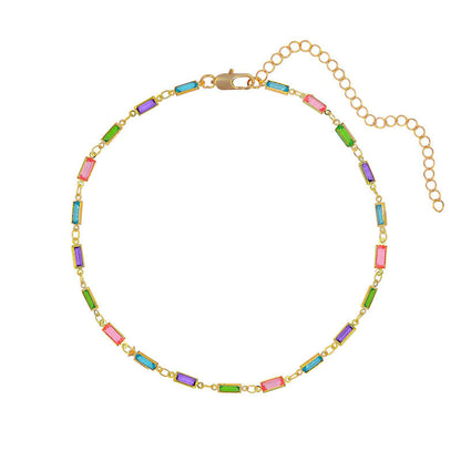 Colorful Gemstone Necklace Simple And Versatile Square Shape