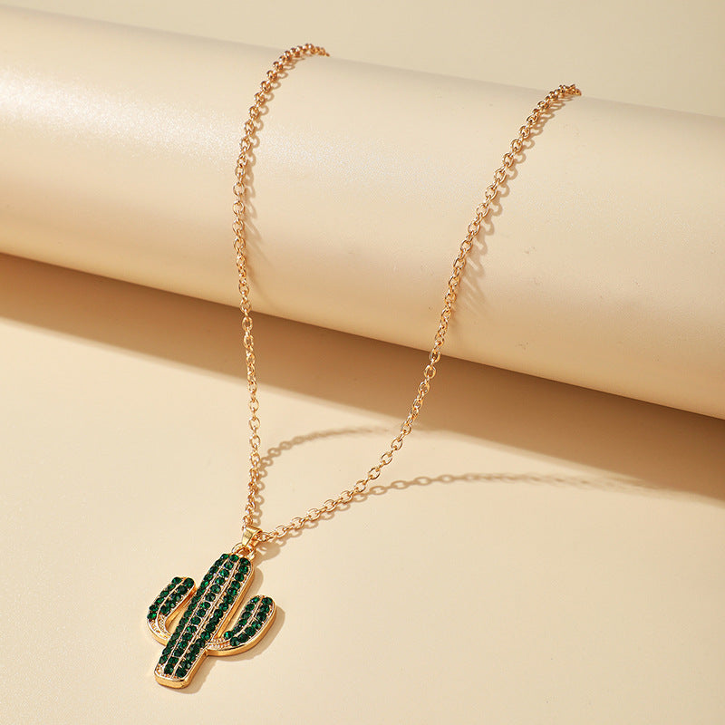 Women's Personality Simple Diamond Cactus Alloy Pendant Necklace