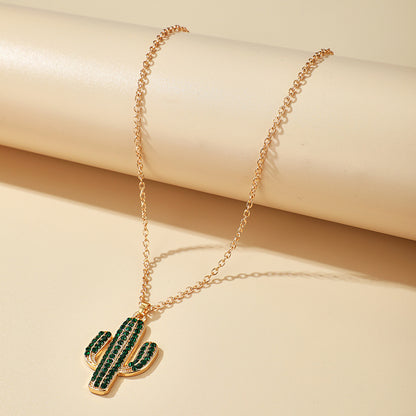 Women's Personality Simple Diamond Cactus Alloy Pendant Necklace