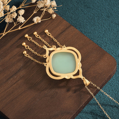 Chinese Style Enamel Painted Bamboo Leaf Square Pendant Necklace