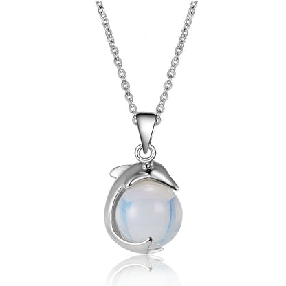 Women's Temperament Dolphin Shape Natural Stone Paper Card Necklace