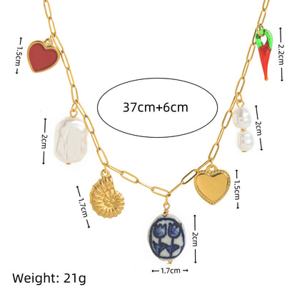 Stainless Steel Conch Ocean Style Heart-shaped Free Diy Pendant Clavicle Necklace