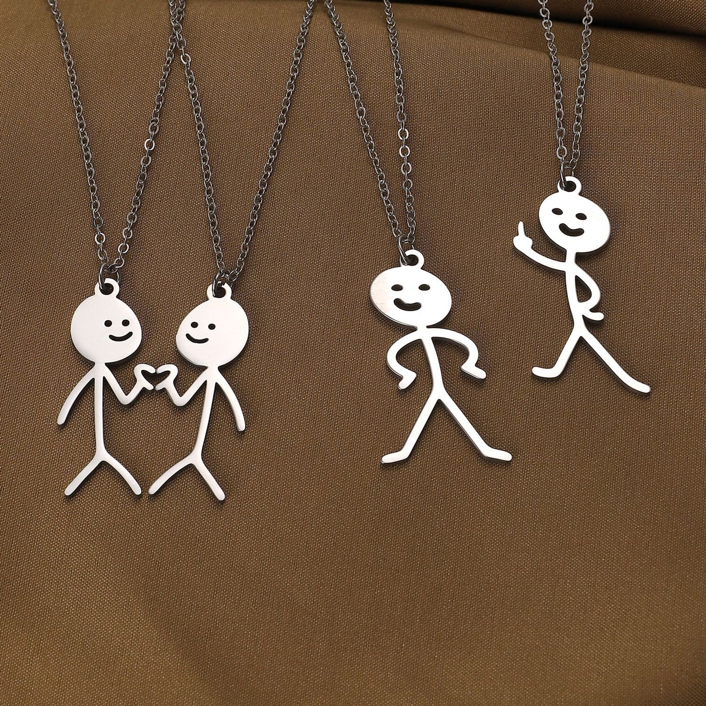 Cute Cartoon Stickman Pendant Stainless Steel Necklace