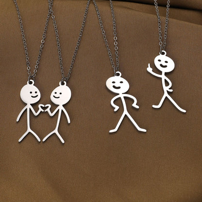 Cute Cartoon Stickman Pendant Stainless Steel Necklace