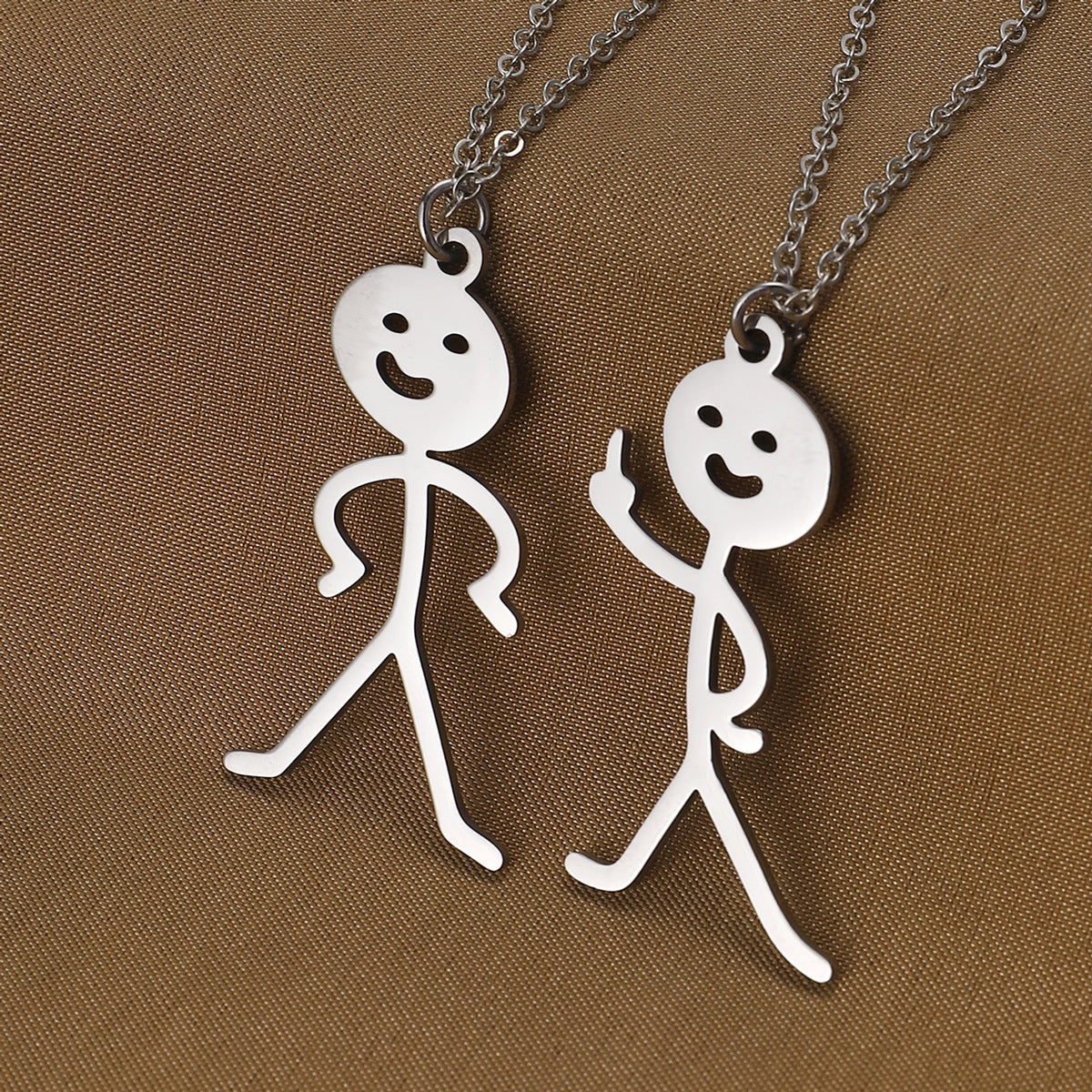 Cute Cartoon Stickman Pendant Stainless Steel Necklace